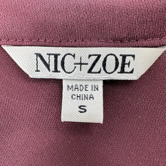 Nic + Zoe Burgundy Long Sleeve Pleated Chiffon Blouse Womens Small V-Neck Hi Low - Picture 6 of 7